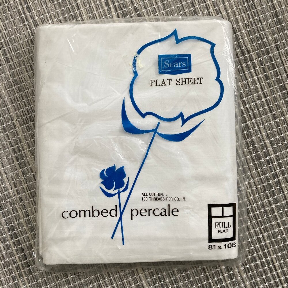 Sears Roebuck & Co. Vintage Combed Percale Cotton White Full Flat Sheet Unopened